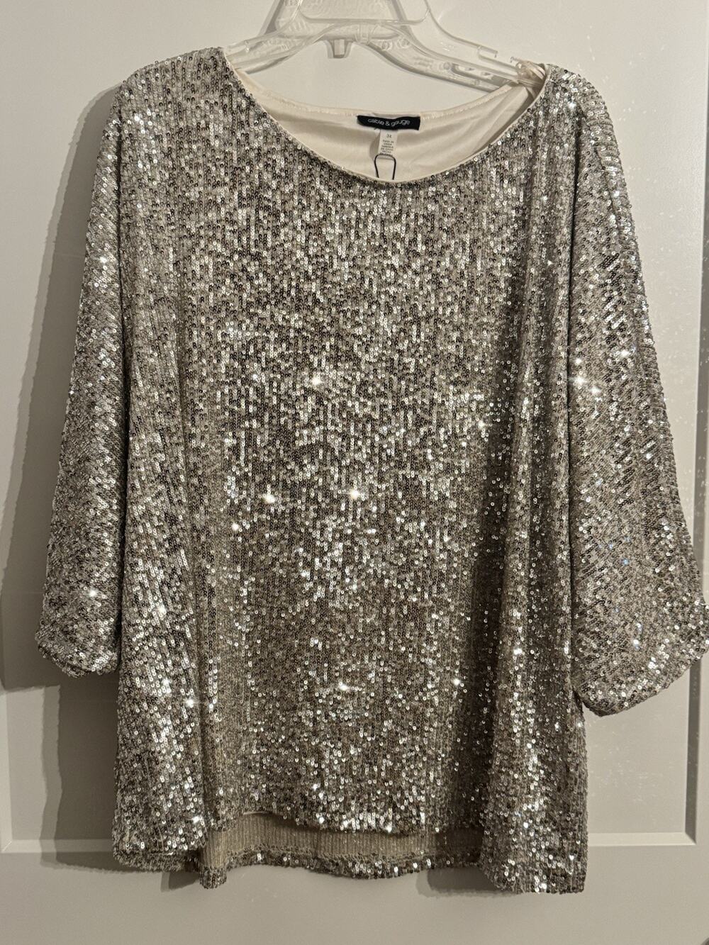 Cable & Gauge Sequin Special Occasion Blouse Top Shirt Sz 3X plus Christmas NYE